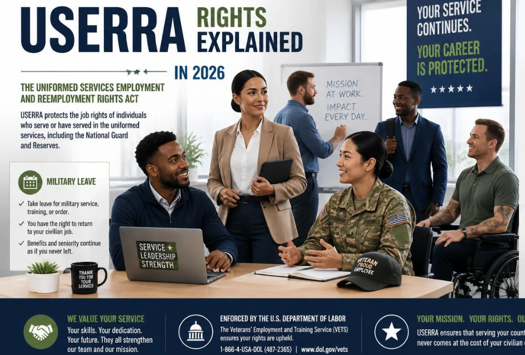 USERRA Rights Explained in 2026: Complete Guide to Military Leave, Reemployment, Job Protection, Health Insurance, Pension Benefits